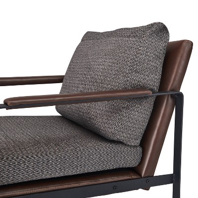 Brown Faux Leather and Metal Mid-Century Modern Armchair