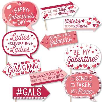 Big Dot of Happiness Funny Happy Galentine's Day - Valentine's Day Party Photo Booth Props Kit - 10 Piece