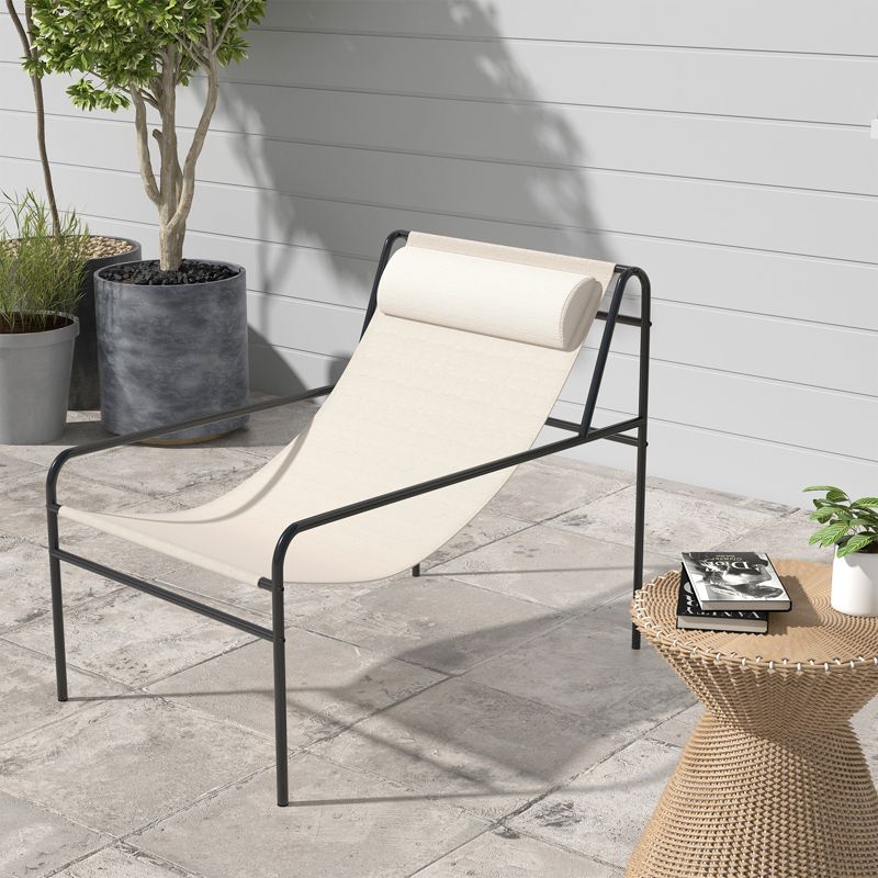 Tangkula 2 Pieces Patio Sling Chair Modern Accent Chair w/ Removable Headrest & Sturdy Metal Frame, 3 of 10