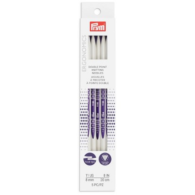 Prym 5pk 8" Ergonomic Double Point Knitting Needles: Plastic, White, Knitting Supplies, Sewing Pins, 9.41" Length