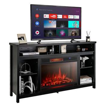 Tangkula 58" Fireplace TV Stand Entertainment Console w/ Spacious Tabletop & Shelves