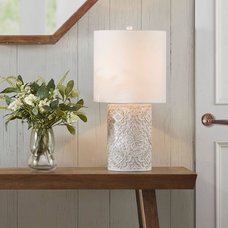Ashbourne Embossed Floral Resin Table Lamp (Includes LED Light Bulb) Ivory - Hampton Hill, 5 of 10