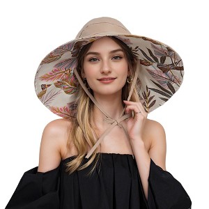 Anna-Kaci Wide Brim Sun Hat with Ponytail Hole Neck Tie Closure and Patterned Lining for UV Protection and Outdoor Style - 1 of 4
