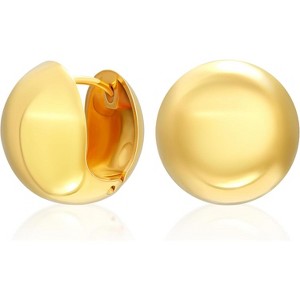 Small Chunky Hoop Earrings for Women | 14K Gold Plated Huggies with Ball/Button Design - 1 of 4