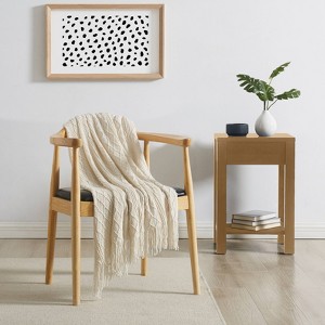 50"x60" Woven Texture Solid Throw Blanket Ivory - Brooklyn Loom: Lightweight Acrylic, Tassel Detail - 1 of 4
