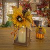 14" Sunflower and Burlap Bow Decorated Harvest Lantern - 2 of 4