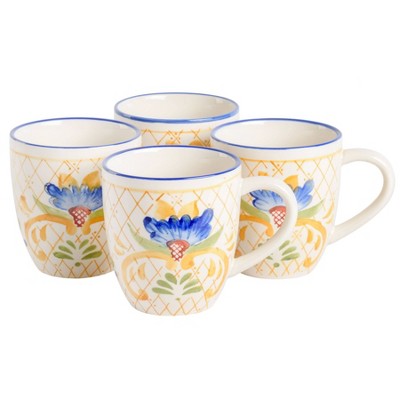 Laurie Gates 4pc Tierra Tile Hand Painted 17.4oz Stoneware Mug Set - Yellow/Blue