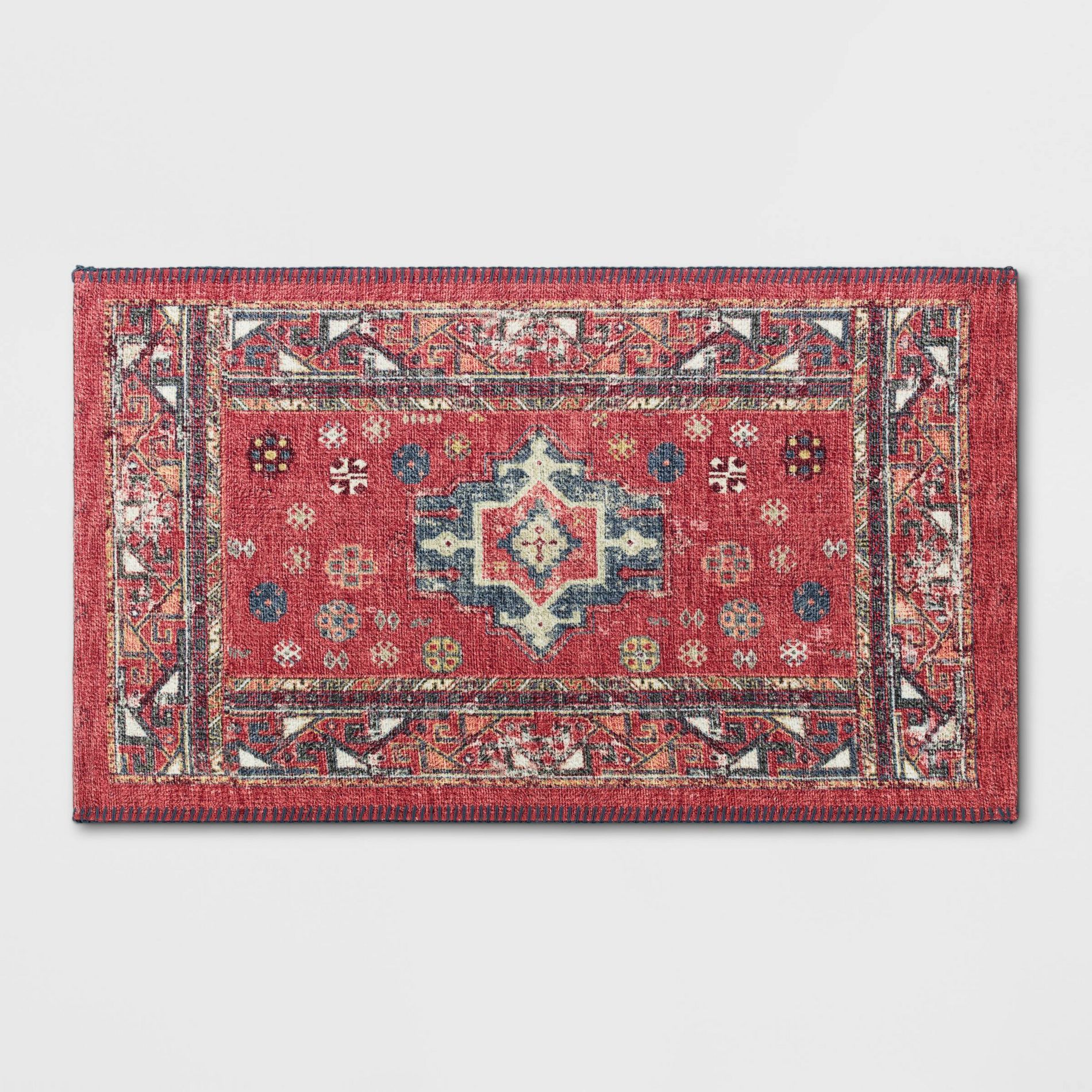 34" x 20" Vintage Persian Medallion Kitchen Rug Red - Threshold™: Traditional Accent, Machine Washable, Indoor Use