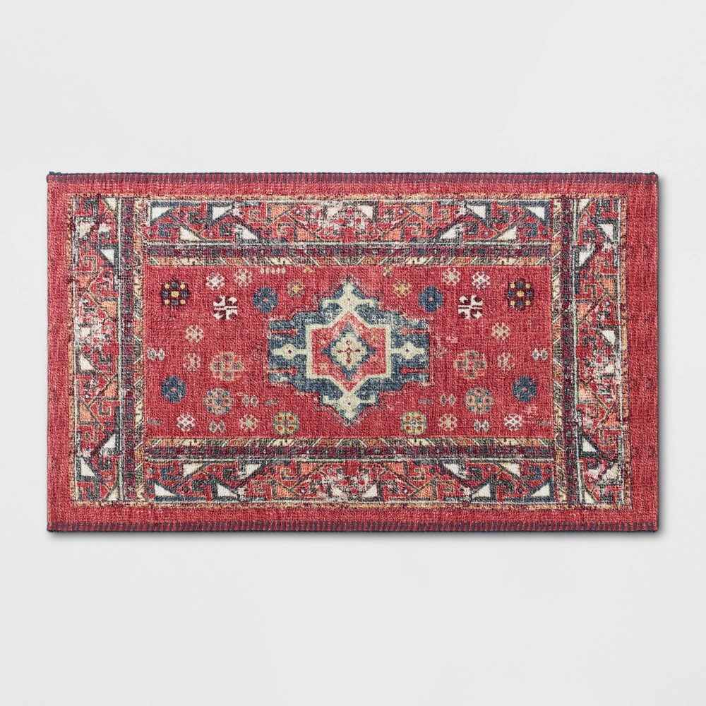  x 20in Vintage Persian Medallion Kitchen Rug Red