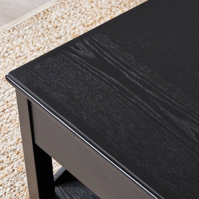 Black Farmhouse Faux Wood Lift-Top Coffee Table with Storage
