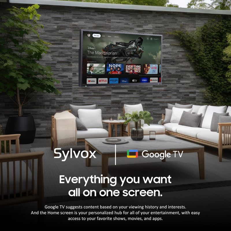 SYLVOX Outdoor TV, 43'' QLED Smart Google TV, IP55 Waterproof, Dolby Vision HDR, Voice Remote,1000nits Weatherproof Television(Deck Pro QLED 2.0), 2 of 8