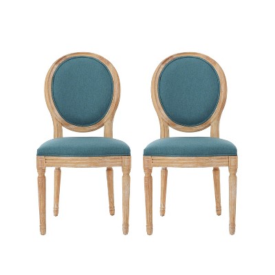 Blue Upholstered Wood Side Chair Set of 2