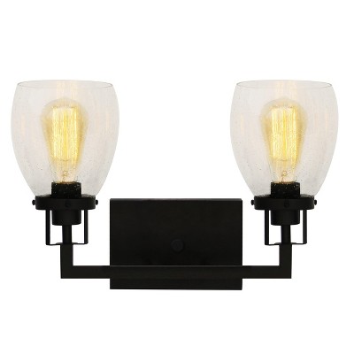 Yosemite Home Decor Jordan 2-Light Vanity Light in Matte Black Finish with Clear Seeded Glass Shades