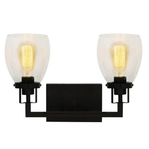Yosemite Home Decor Jordan 2-Light Vanity Light in Matte Black Finish with Clear Seeded Glass Shades - 1 of 4