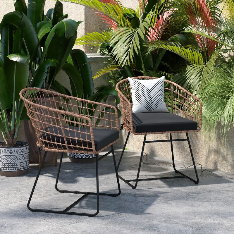 Flash Furniture Devon Set of 2 Indoor/Outdoor Patio Boho Club Chairs, Rope with PE Wicker Rattan, Cushions and Sled Base, 6 of 13