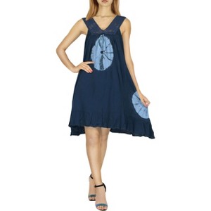 LA LEELA Women's Vacation Wear Casual Sundress Summer Vacation Loose Vacation House Wear Swing Dresses - 1 of 4