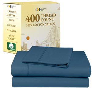 Cotton Sheets Set - Softest 400 Thread Count Bed Sheets, 100% Cotton Sateen, Cooling, Deep Pocket by California Design Den - 1 of 4