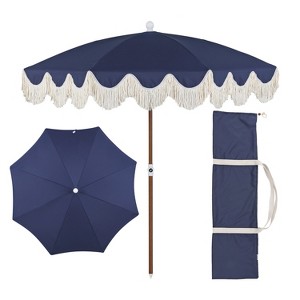 JONATHAN Y Mariner 6.5 ft. Fringe Tassel Beach Umbrella w/ Tilt,Wind Vent,UV Protection,Carry Bag - 1 of 4