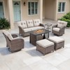 Belord Outdoor Wicker Patio Furniture Set with 43" Propane Fire Pit Table, Swivel Patio Chairs Set with Sofa Couch, Fire Pit Table and Ottoman - 3 of 4
