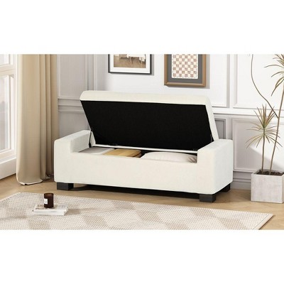 NicBex Rectangular Polyester Storage Ottoman Bench,Upholstered Storage Ottoman with Hinged Lid,Modern Storage Bench for Living Room,Bedroom,White