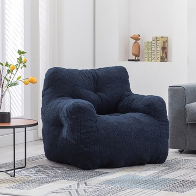 Airsurfer Soft Teddy Fabric Tufted Foam Bean Bag Chair With Teddy Fabric Dark Blue