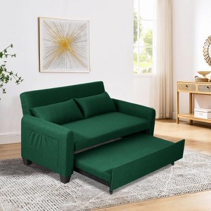 Yukimo 61-inch Fabric Sofa Bed, 2-in-1 Convertible Sleeper with Reinforced Iron Frame, Adjustable Backrest, Storage Pockets - 1 of 4