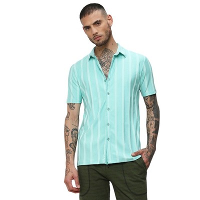 Campus Sutra Men Men's Aqua Blue Unbalanced Striped Shirt