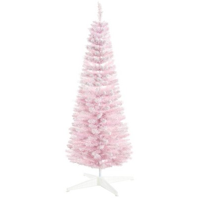 TopComfy Christmas Tree Stand Snow Flocked Pencil Christmas Tree with Realistic Branches for Indoor Decor, Pink, 21.3"*21.3"*59"