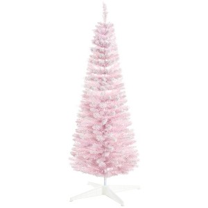 TopComfy Christmas Tree Stand Snow Flocked Pencil Christmas Tree with Realistic Branches for Indoor Decor, Pink, 21.3"*21.3"*59" - 1 of 4