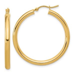 Black Bow Jewelry 3mm Round Hoop Earrings in 10k Yellow Gold, 35mm (1 3/8 Inch) - 1 of 4