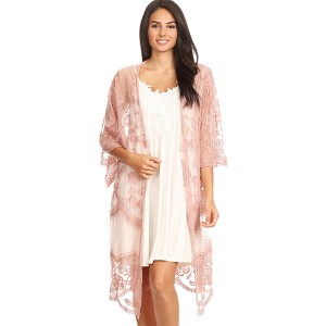 Anna-Kaci Women's Embroidered Floral Butterfly Crochet Drop Shoulder Cardigan - 1 of 4
