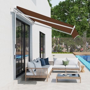 Sapphtopaz 13' x 8' Retractable Awning Manual Patio Awnings Sunshade Shelter UV & Water-Resistant with Manual Crank Handle - 1 of 4