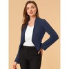 Allegra K Women's Collarless Work Office Long Sleeve Cropped Blazers Grey  Blue Medium