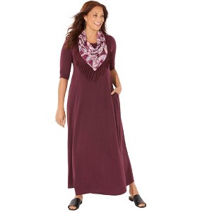 Catherines Women's Plus Size Maxi Dress & Scarf Duet - 1 of 4