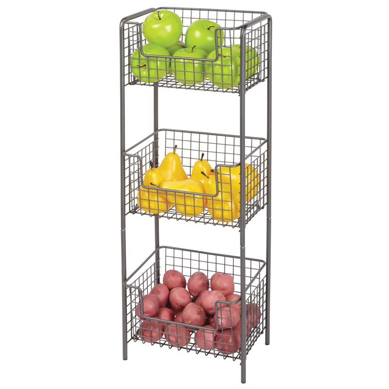 mDesign Steel Freestanding 3-Tier Storage Organizer Tower with Baskets, 4 of 8
