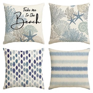 Take Me to The Beach Summer Throw Pillow Covers, 18 x 18 Inch Blue Ocean Starfish Summer Cushion Case - 1 of 4