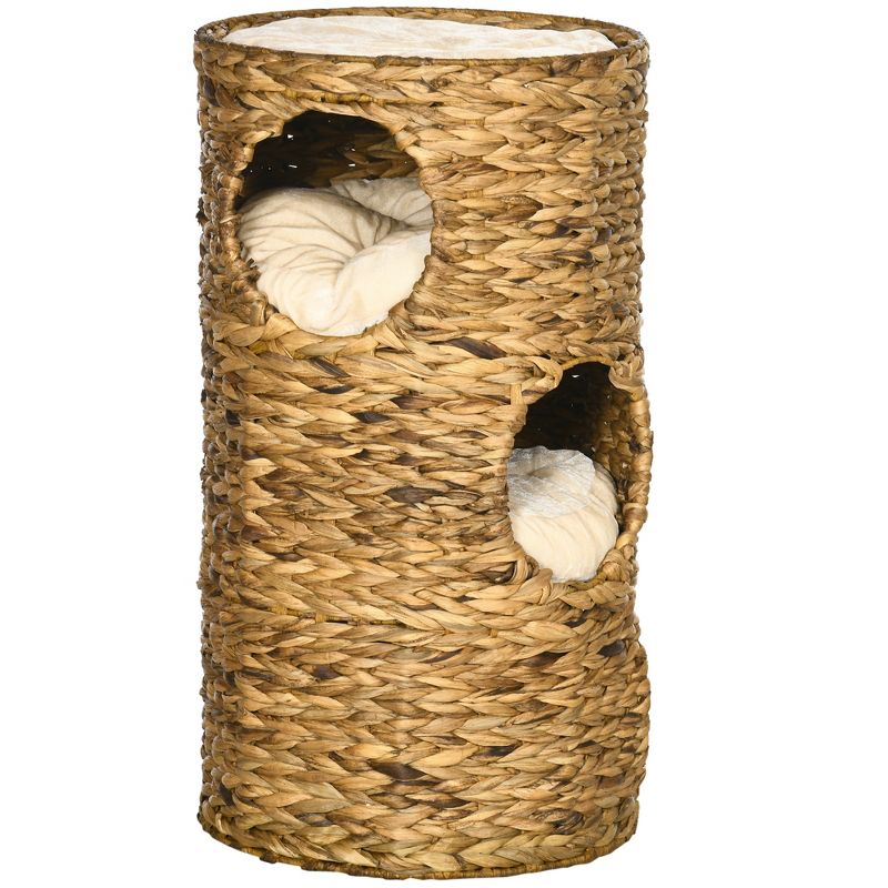 PawHut Elevated Cat Bed with Three Hideaways & Four Soft Plush Cushions, Cat Tower with Hand-Woven Materials, Multi-Layer Raised Kitten Bed Caves, 5 of 8