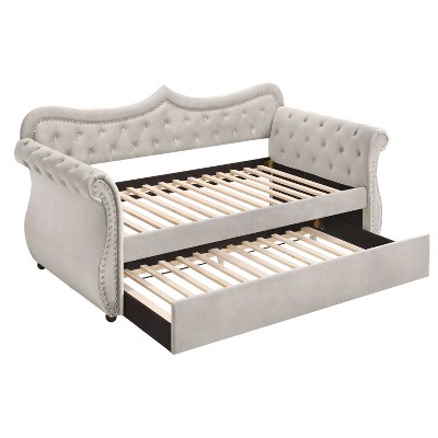 NicBex Twin Size Daybed with Trundle,Upholstered Velvet Sofa Bed Frame for Bedroom,Living Room,Apartment