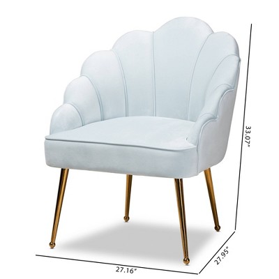 Seashell-Inspired Light Blue Velvet & Gold Accent Chair