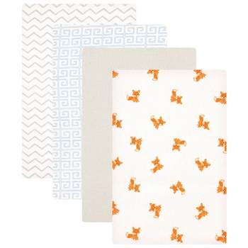 Luvable Friends Baby Boy Cotton Flannel Receiving Blankets, Fox 4-Pack, One Size