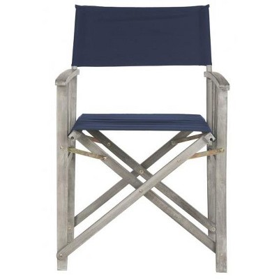 Grey Wash Acacia Wood and Navy Fabric Director Chairs, Set of 2