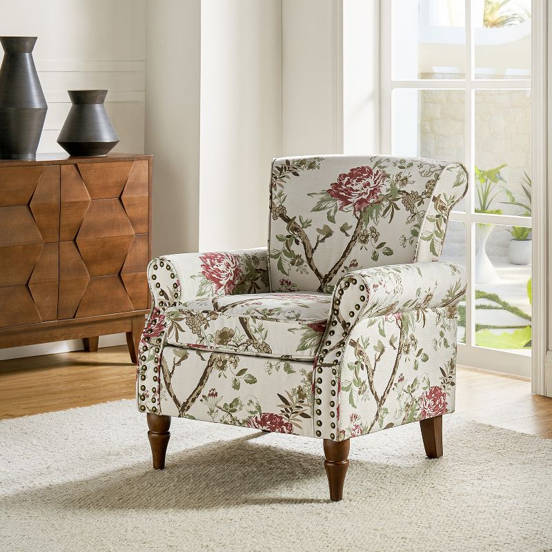 Araceli Traditional Wooden Upholstered Floral Armchair with Wingback and Nailhead Trim | ARTFUL LIVING DESIGN, 3 of 11