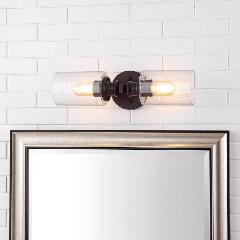 LED 2-Light Jules Edison Cylinder Iron/Seeded Glass Contemporary Wall Sconce Oil Rubbed Bronze - JONATHAN Y, 3 of 8