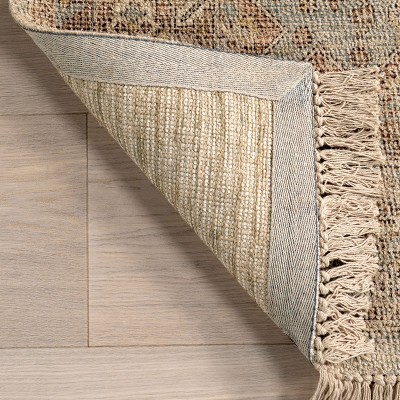 Rosia Khaki and Beige 10' x 14' Wool Blend Tasseled Area Rug