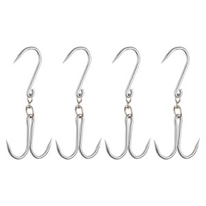 Unique Bargains Carbon Steel Swivel Corrosion-resistant Double Meat Hooks 4 Pcs - 1 of 4