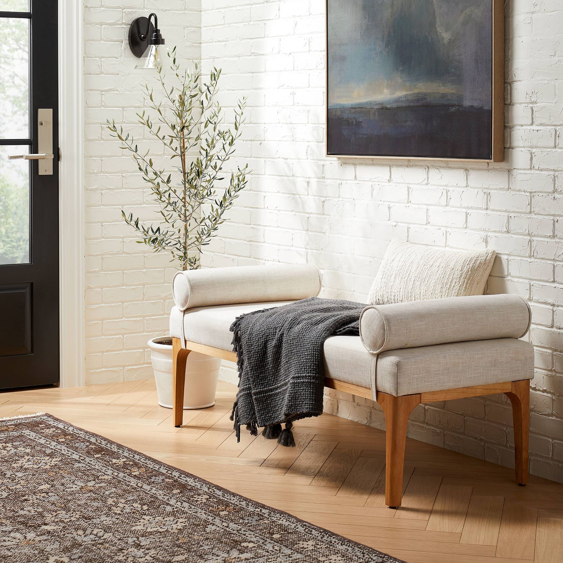 Randolph Bench with Bolster Pillows Linen - Threshold™ designed with Studio McGee