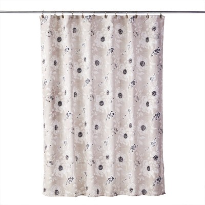 Linen Flowers Shower Curtain Beige - SKL Home