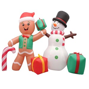 Itopfox 6ft Inflatable Christmas Decoration Gingerbread Man Snowman Gift Box Built-in LED Lights for Outdoor Indoor Lawn Garden 1 Piece - 1 of 4