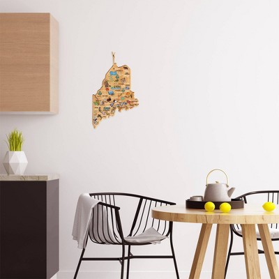 Maine State Shaped Bamboo Cutting Board with Colorful Artwork