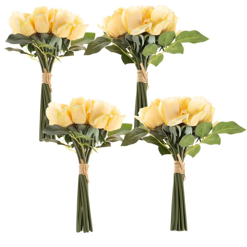 Rose Artificial Flowers - 24Pc Real Touch 11.5-Inch Fake Flower Set with Stems for Home Decor, Wedding, or Bridal/Baby Showers by Pure Garden (Yellow), 5 of 8